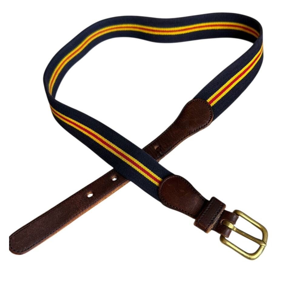 Vintage Coach Belt Navy Stripe Stretch Leather Trim 28